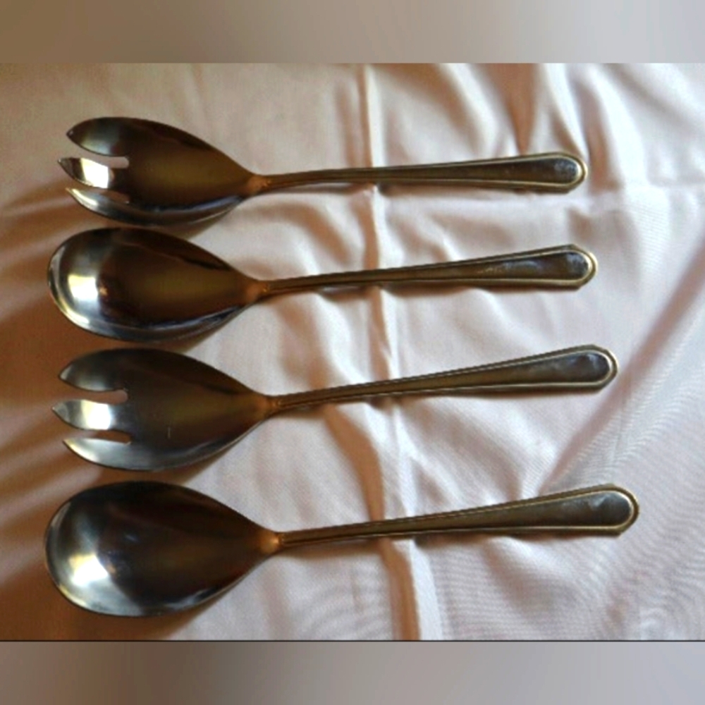 2 sets of Hampton Silversmiths Gold Accent Stainless Steel Flatware Sala…